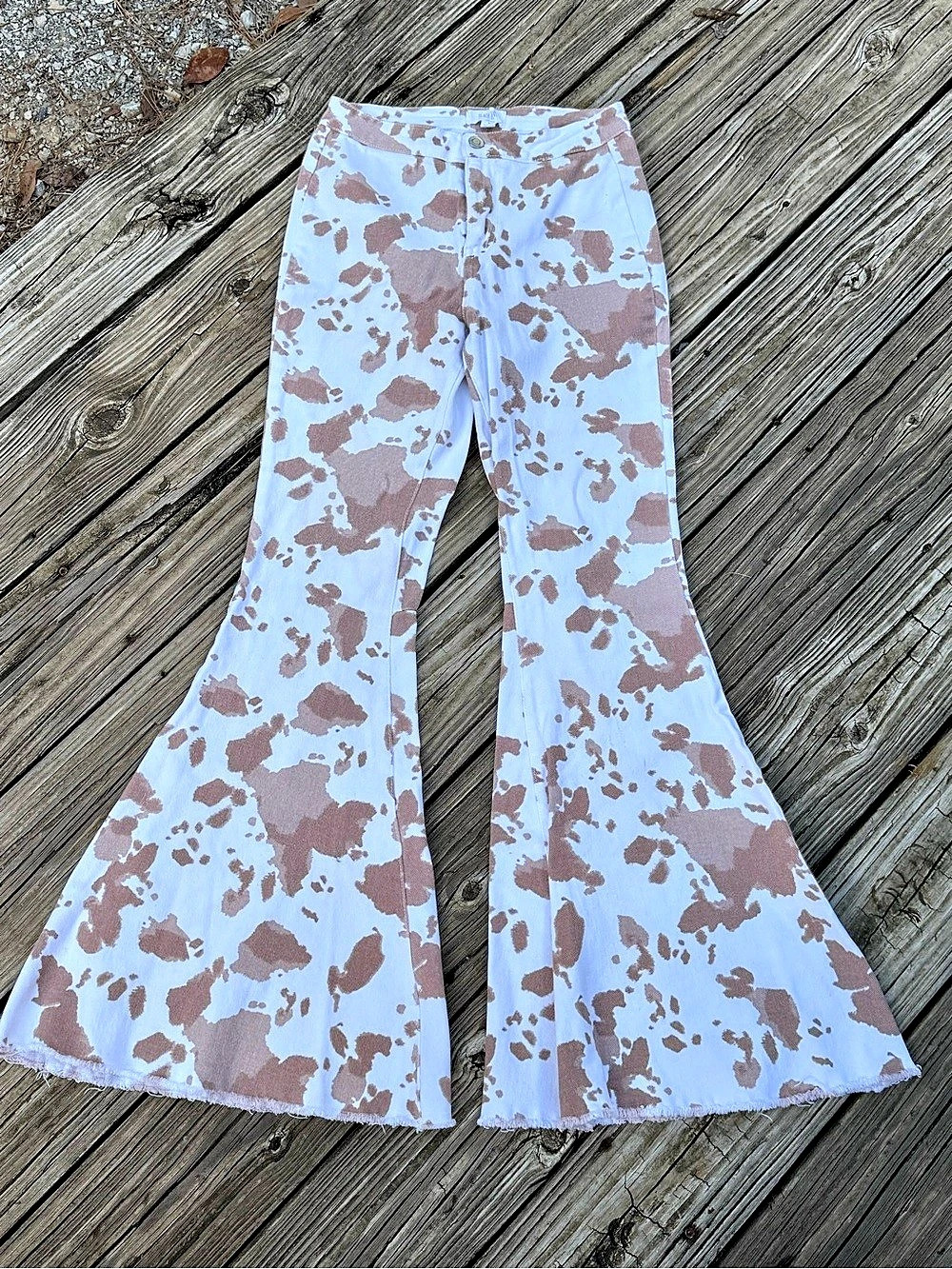 Peach Love Flare Pants in Tan & White Size Small